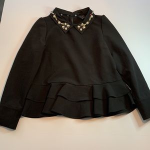 Lea & Viola Top with Pearl Collar Size Large